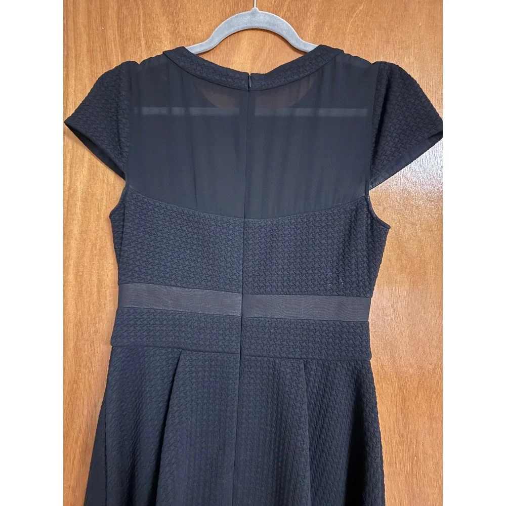 Karen Millen Black Textured Mesh Panel Fit & Flare Dress DS171 US 8